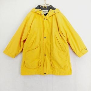 Eddie Bauer Yellow Gor Tx Pockets Hooded Lined Zip Snap Rain Jacket